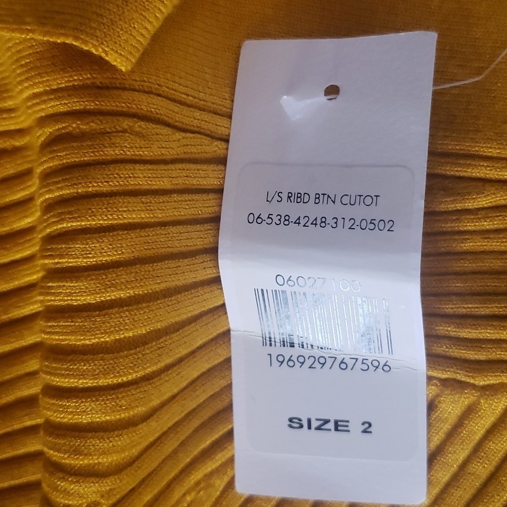 Boho 2X Golden Yellow Ribbed Knit Spring Button Stretch Front Sweater New - Picture 3 of 6